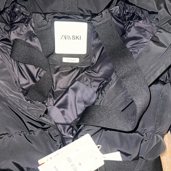 Zara Black Hooded Puffer Jacket with Belt - Picture 4 of 5